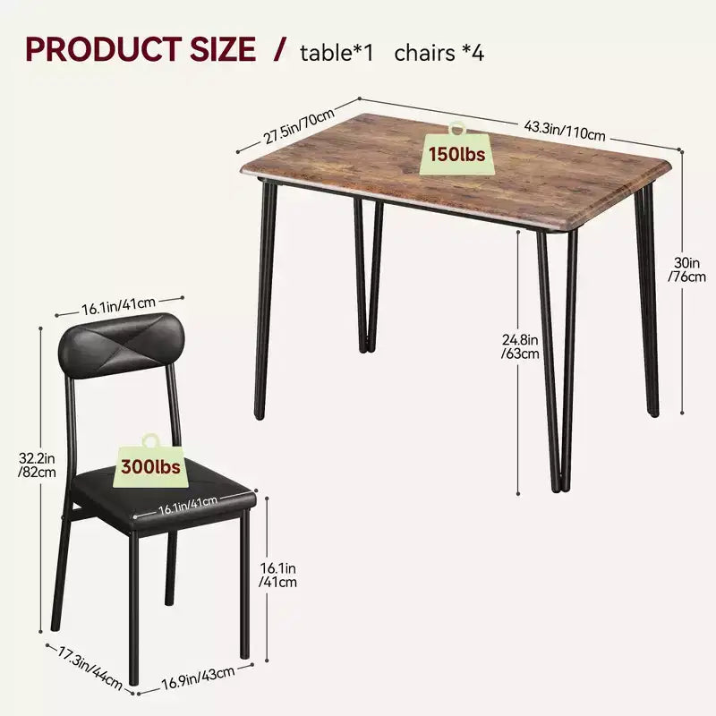 Ensemble de salle à manger 4 pièces, avec 4 chaises pour petit espace