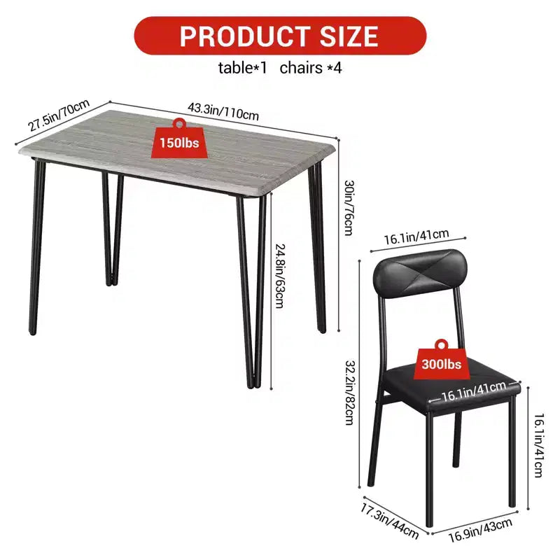 Ensemble de salle à manger 4 pièces, avec 4 chaises pour petit espace