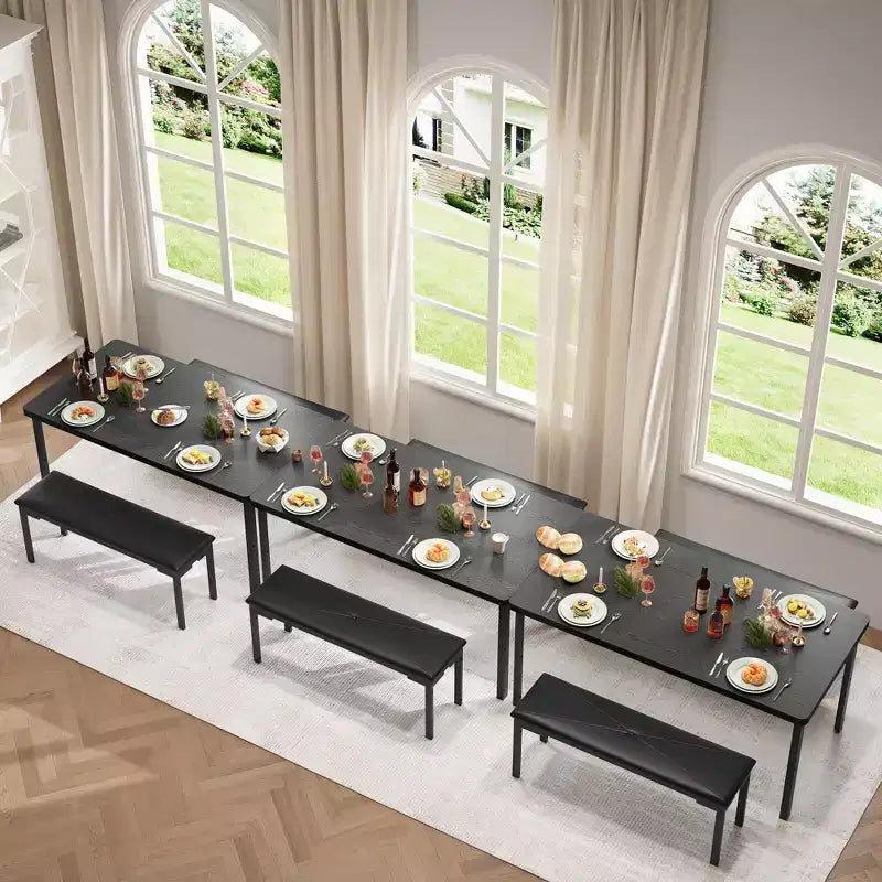 Ensemble table de salle à manger de 109 cm pour 4 personnes, ensemble table de cuisine rectangulaire avec 2 bancs rembourrés, mobilier de cuisine et de salle à manger 3 pièces peu encombrant