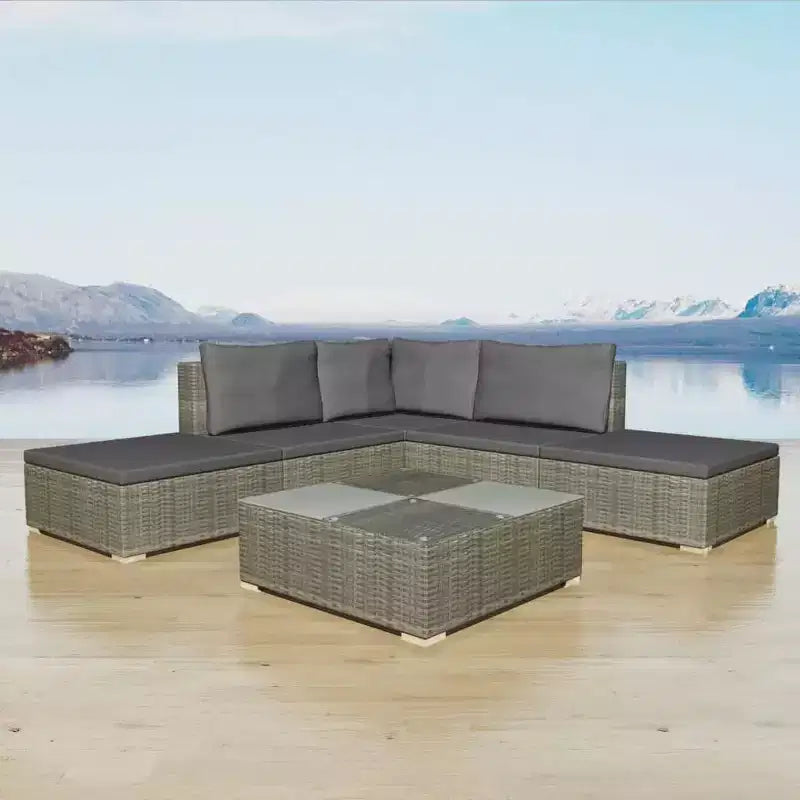 vidaXL Ensemble de meubles de jardin gris en résine tressée modulaire moyen