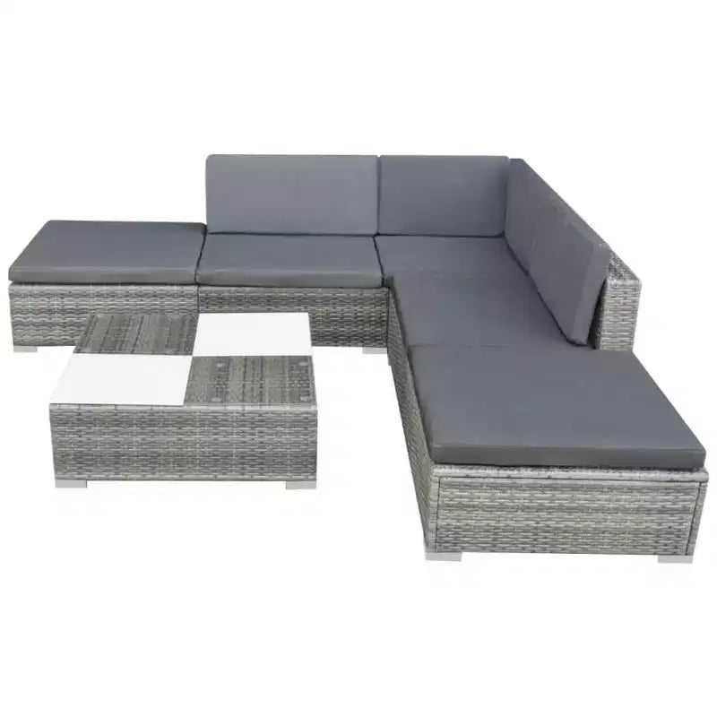 vidaXL Ensemble de meubles de jardin gris en résine tressée modulaire moyen
