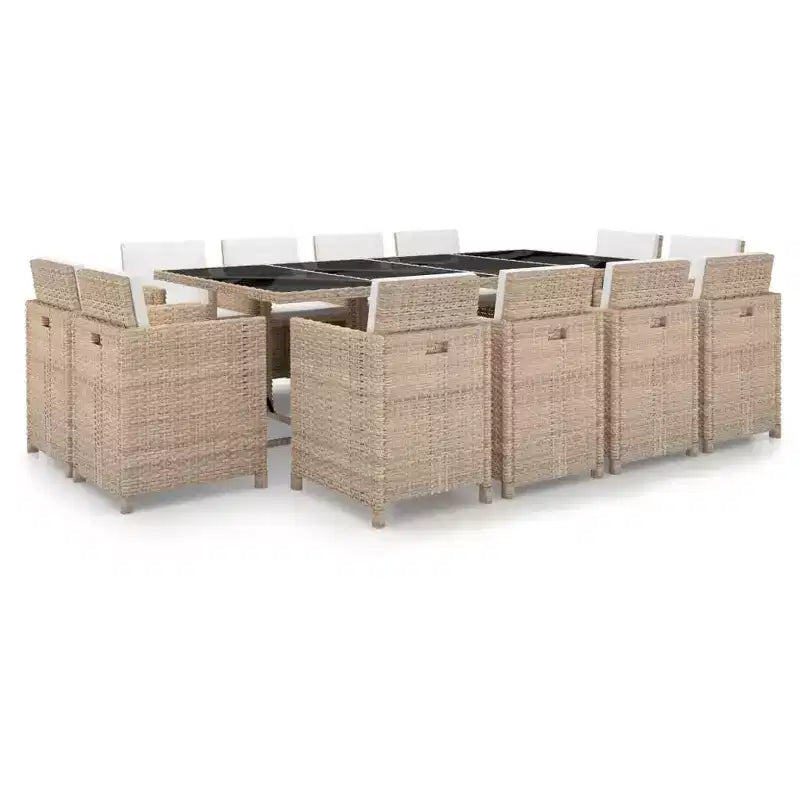 vidaXL Ensemble de salle à manger d'extérieur Beige, rotin synthétique crème, polyester, verre