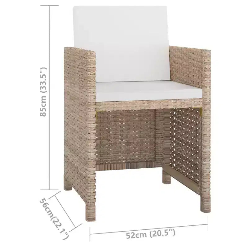 vidaXL Ensemble de salle à manger d'extérieur Beige, rotin synthétique crème, polyester, verre