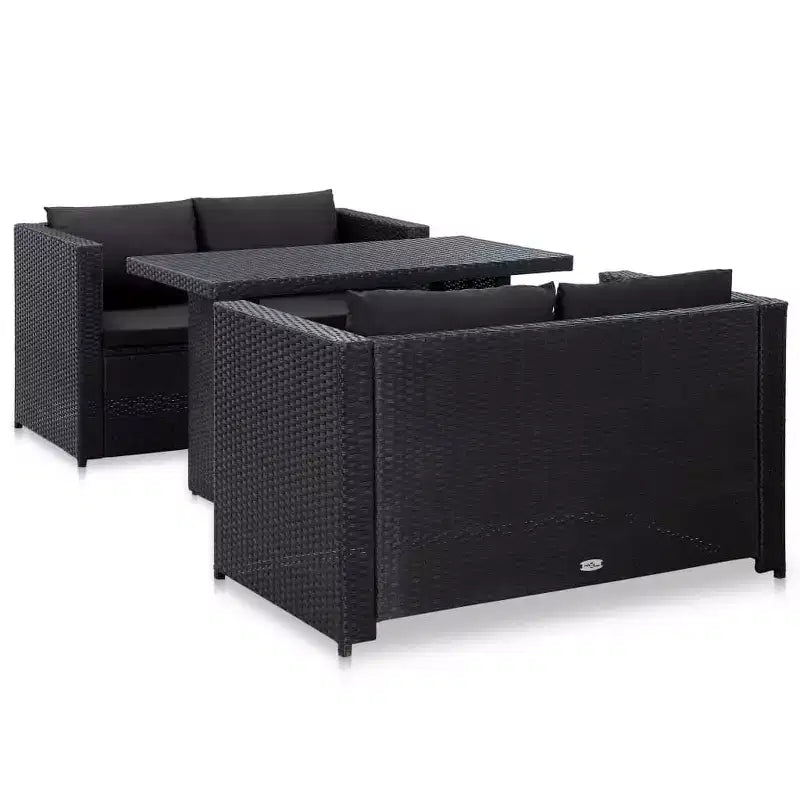 vidaXL - 3 Piece Poly Rattan Patio Lounge Set with Cushions, Black - Weather-Resistant, Outdoor Sofa Set with Sturdy Steel Frame and Easy to Clean