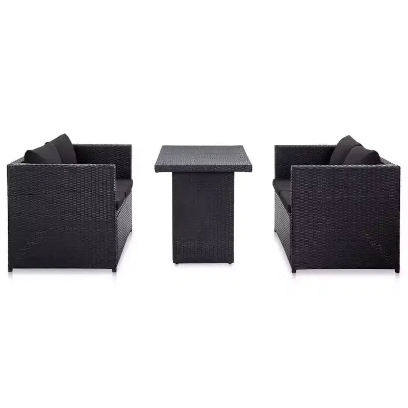 vidaXL - Salon de jardin 3 places en résine tressée avec coussins, noir - Résistant aux intempéries, cadre en acier robuste et facile à nettoyer
