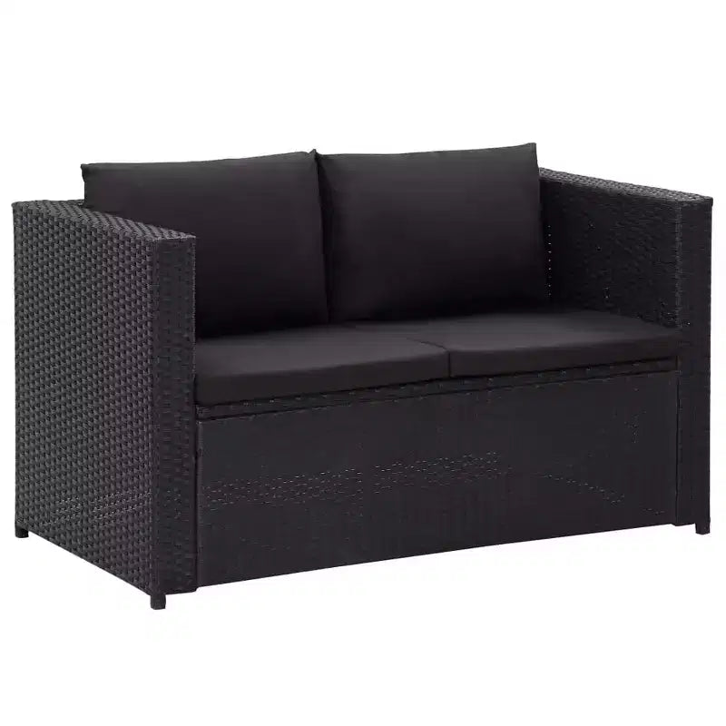 vidaXL - Salon de jardin 3 places en résine tressée avec coussins, noir - Résistant aux intempéries, cadre en acier robuste et facile à nettoyer