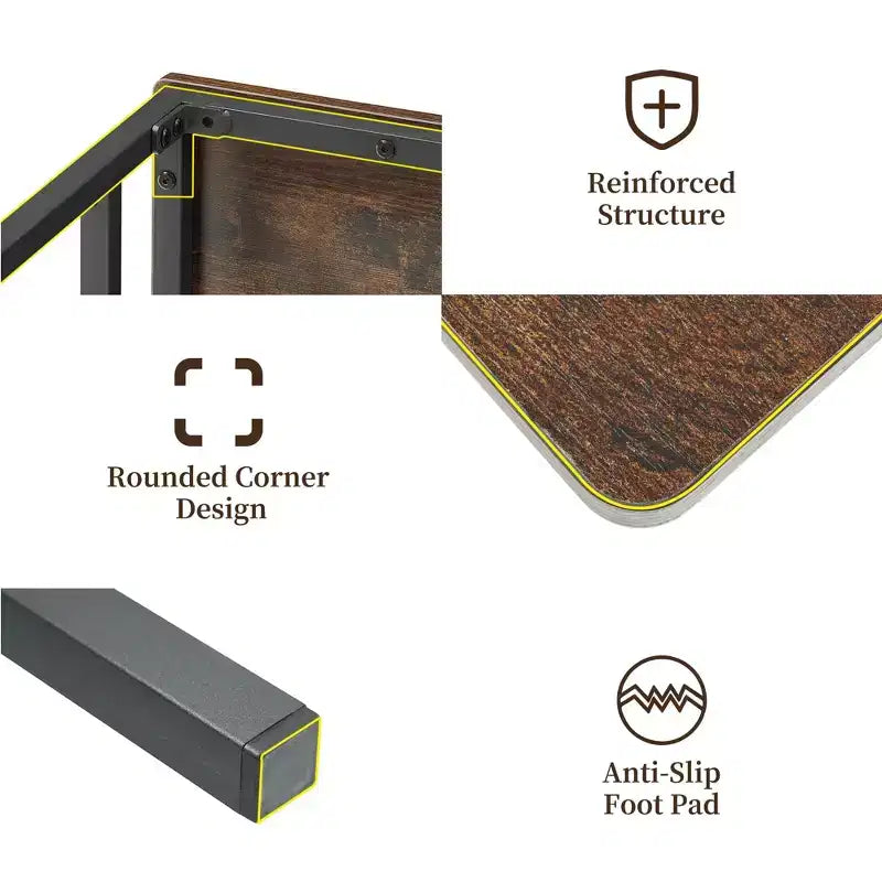 Ensemble table et chaises de salle à manger CuisinSmart pour 4 personnes, table de cuisine avec 2 bancs, ensemble de salle à manger avec porte-bouteilles, marron, noir, gris