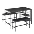 CuisinSmart Dining Table Set for 4 People, Kitchen Table with 2 Benches, Dining Room Table Set with Wine Rack, Brown, Black, Grey