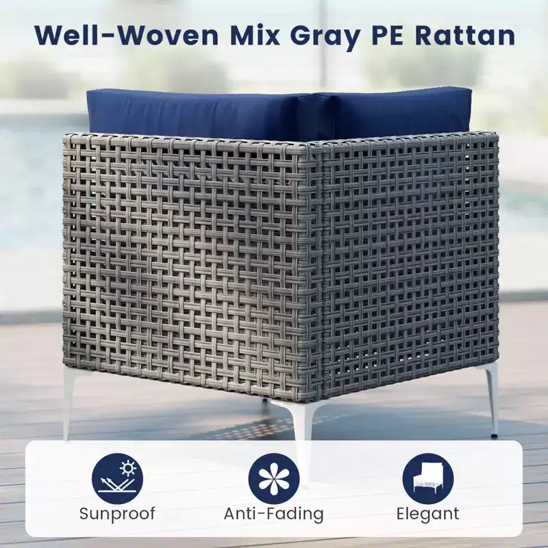 Ensemble de mobilier d'extérieur Costway 5 pièces avec coussins d'assise et de dossier Table basse en verre trempé Bleu marine/Gris