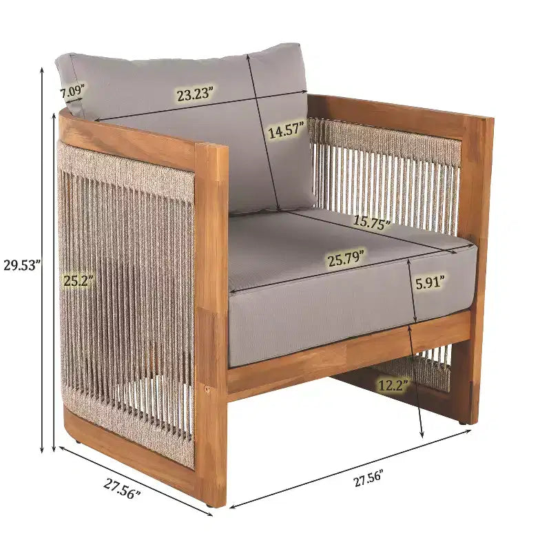 Christopher Knight Home Krizzix Ensemble de 3 pièces de mobilier d'extérieur bohème en bois d'acacia et corde tressée avec coussins