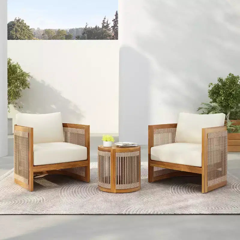 Christopher Knight Home Krizzix Ensemble de 3 pièces de mobilier d'extérieur bohème en bois d'acacia et corde tressée avec coussins