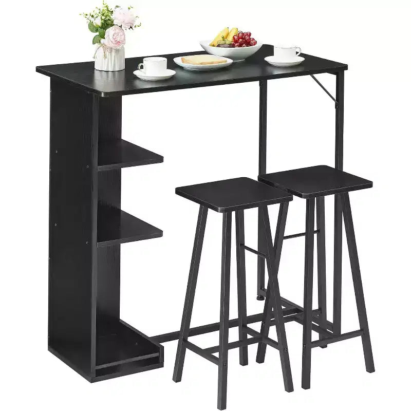 Ensemble table de bar et 2 tabourets, hauteur comptoir avec étagères de rangement, gain de place pour cuisine, appartement et coin-repas