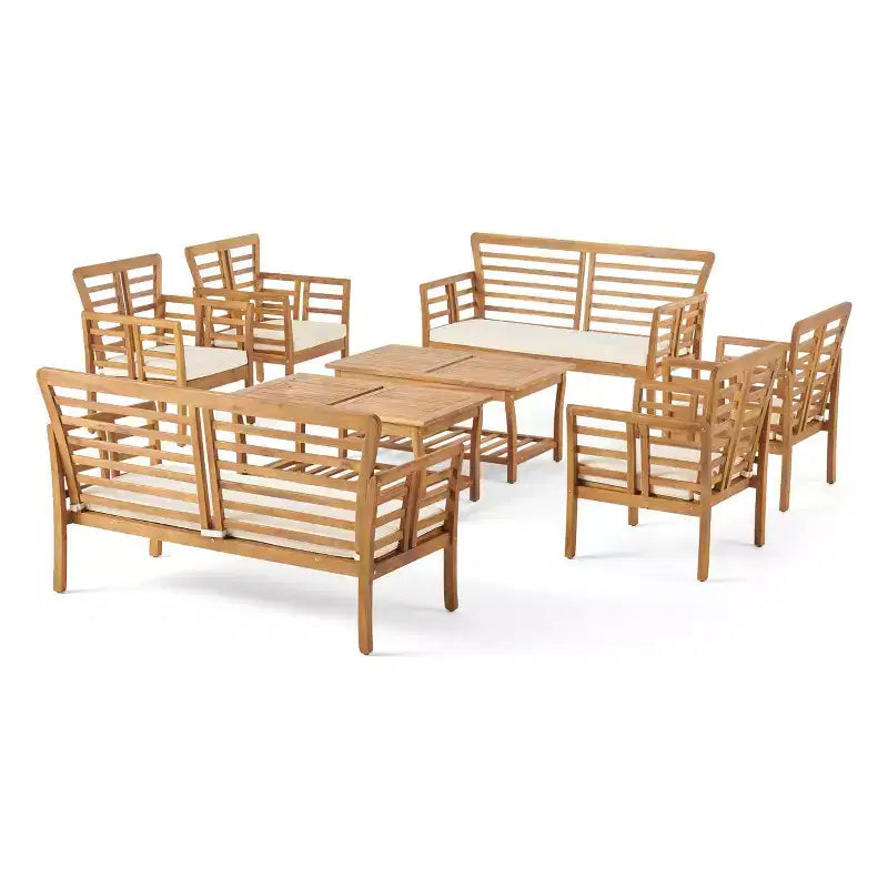Christopher Knight Home Caydon Salon de jardin 8 places en bois d'acacia avec coussins