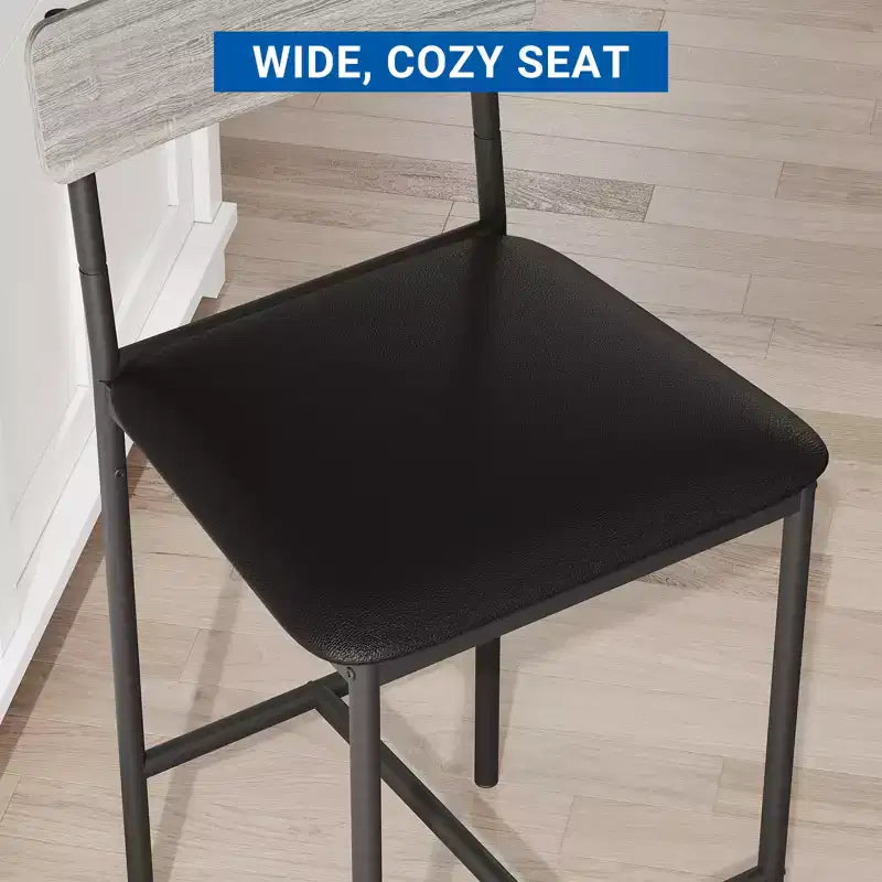 Table de cuisine hauteur comptoir avec 2 tabourets de bar rembourrés, ensemble table et chaises de salle à manger en bois pour 2 avec étagères de rangement, pour petits espaces, appartement