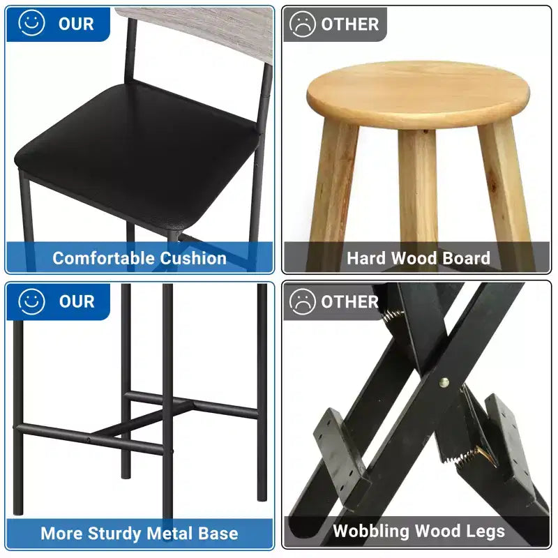 Table de cuisine hauteur comptoir avec 2 tabourets de bar rembourrés, ensemble table et chaises de salle à manger en bois pour 2 avec étagères de rangement, pour petits espaces, appartement
