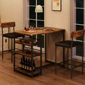 Table de cuisine hauteur comptoir avec 2 tabourets de bar rembourrés, ensemble table et chaises de salle à manger en bois pour 2 avec étagères de rangement, pour petits espaces, appartement