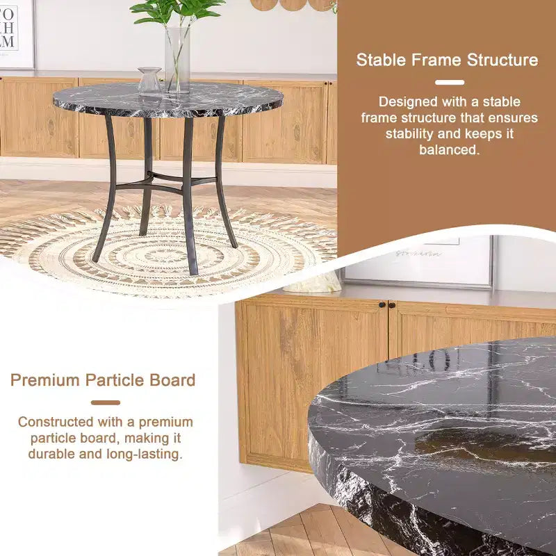 VECELO Ensemble table et 4 chaises de salle à manger, dînette en faux marbre avec 4 chaises pour cuisine, petit espace, noir/blanc