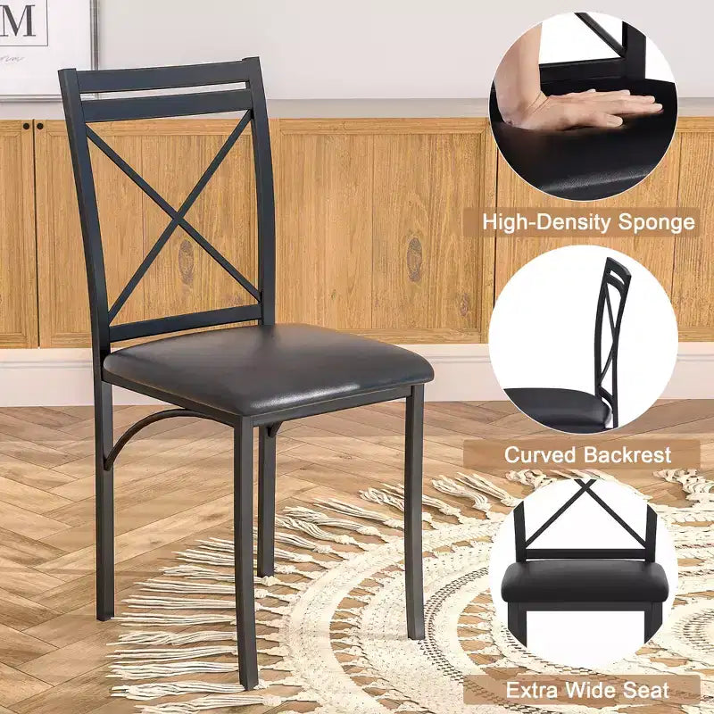 VECELO Ensemble table et 4 chaises de salle à manger, dînette en faux marbre avec 4 chaises pour cuisine, petit espace, noir/blanc