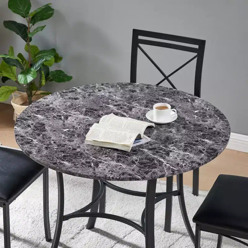 VECELO Ensemble table et 4 chaises de salle à manger, dînette en faux marbre avec 4 chaises pour cuisine, petit espace, noir/blanc