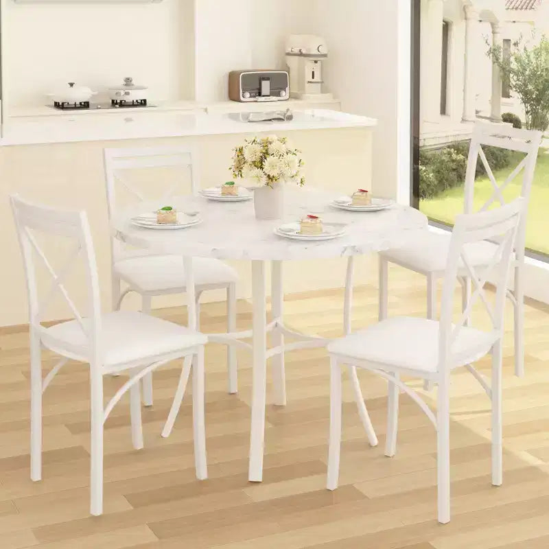 VECELO Ensemble table et 4 chaises de salle à manger, dînette en faux marbre avec 4 chaises pour cuisine, petit espace, noir/blanc