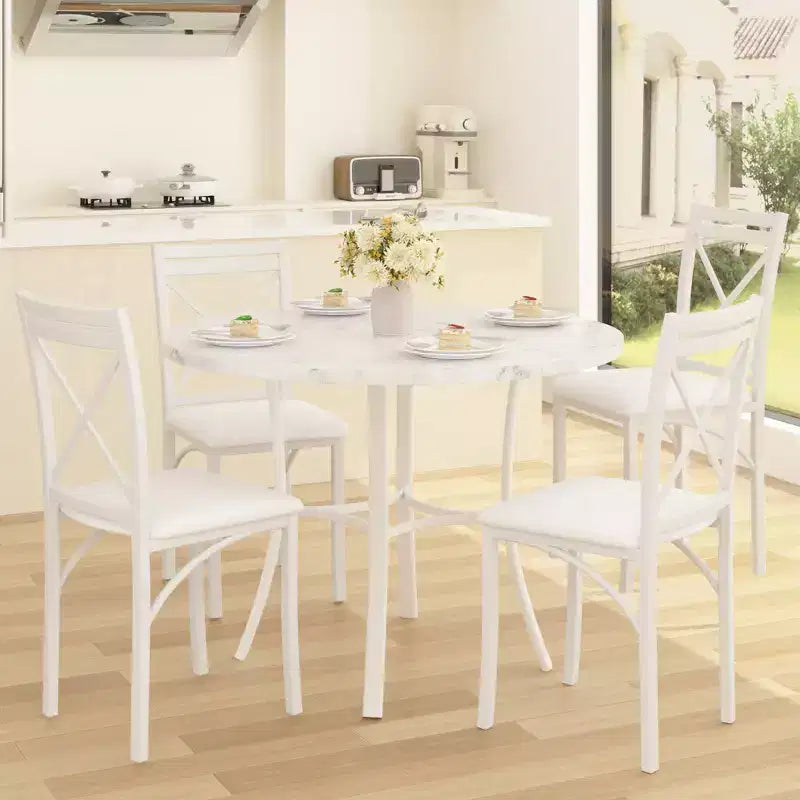 VECELO Ensemble table et 4 chaises de salle à manger, dînette en faux marbre avec 4 chaises pour cuisine, petit espace, noir/blanc