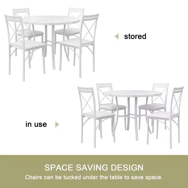 VECELO Ensemble table et 4 chaises de salle à manger, dînette en faux marbre avec 4 chaises pour cuisine, petit espace, noir/blanc