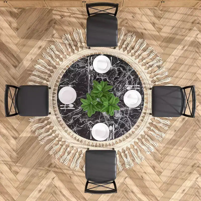 VECELO Ensemble table et 4 chaises de salle à manger, dînette en faux marbre avec 4 chaises pour cuisine, petit espace, noir/blanc