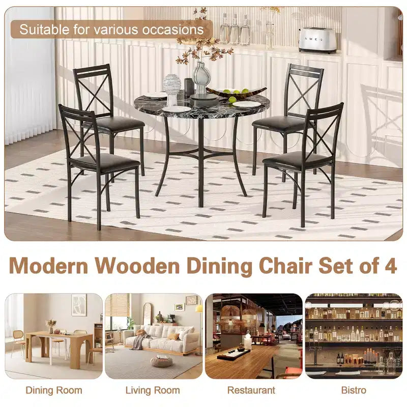 VECELO Ensemble table et 4 chaises de salle à manger, dînette en faux marbre avec 4 chaises pour cuisine, petit espace, noir/blanc