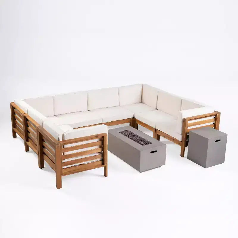 GDFStudio Cascada, ensemble de canapés modulaires d'extérieur 8 places en bois d'acacia avec foyer
