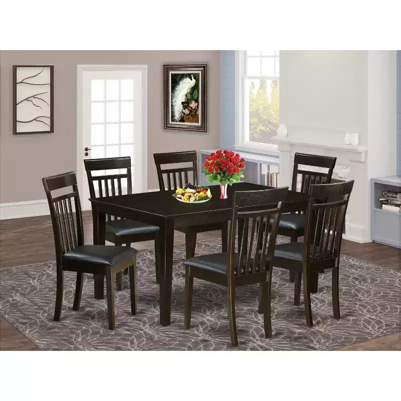 HomeStock Belmont Dining Room Set- Dinette Table And 6 Dining Chairs, Cappuccino