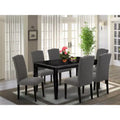 HomeStock Belmont 7Pc Rectangular 60 Inch Dining Table And Six Parson Chair With Black Leg And Linen Fabric Dark Gotham Grey