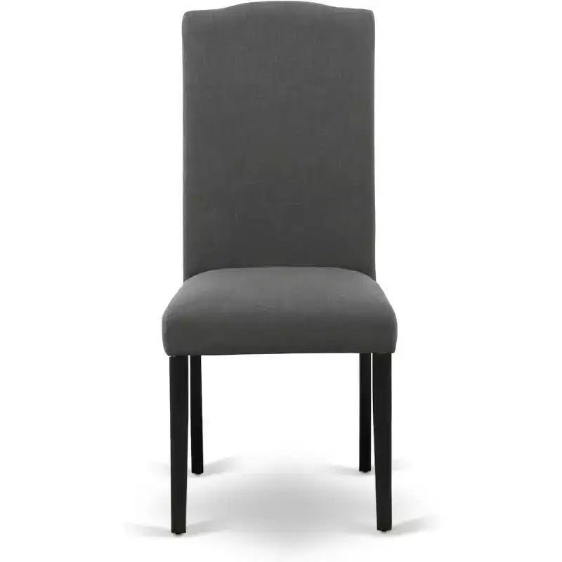HomeStock Belmont Table à manger rectangulaire 7 pièces 152 cm et six chaises Parson avec pieds noirs et tissu en lin gris foncé Gotham