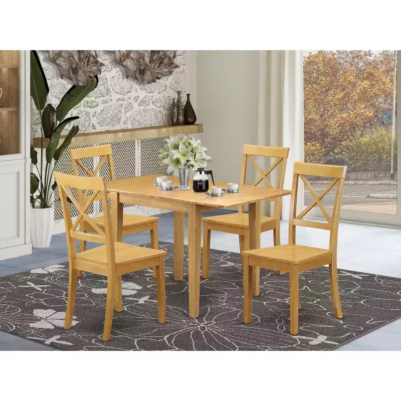 HomeStock Belmont Kitchen Table Set 5 Pc- 4 Wooden Dining Room Chairs and a Dining Room Table - Oak Finish Wooden Chair Seat - Oak Finish