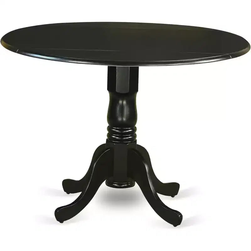 HomeStock Belmont, table de cuisine ronde de 42 po avec deux rallonges de 9 po et quatre chaises Parson avec pieds noirs et tissu en lin Shitake