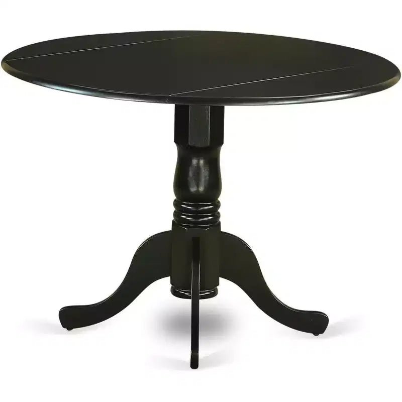 HomeStock Belmont, table de cuisine ronde de 42 po avec deux rallonges de 9 po et quatre chaises Parson avec pieds noirs et tissu en lin Shitake