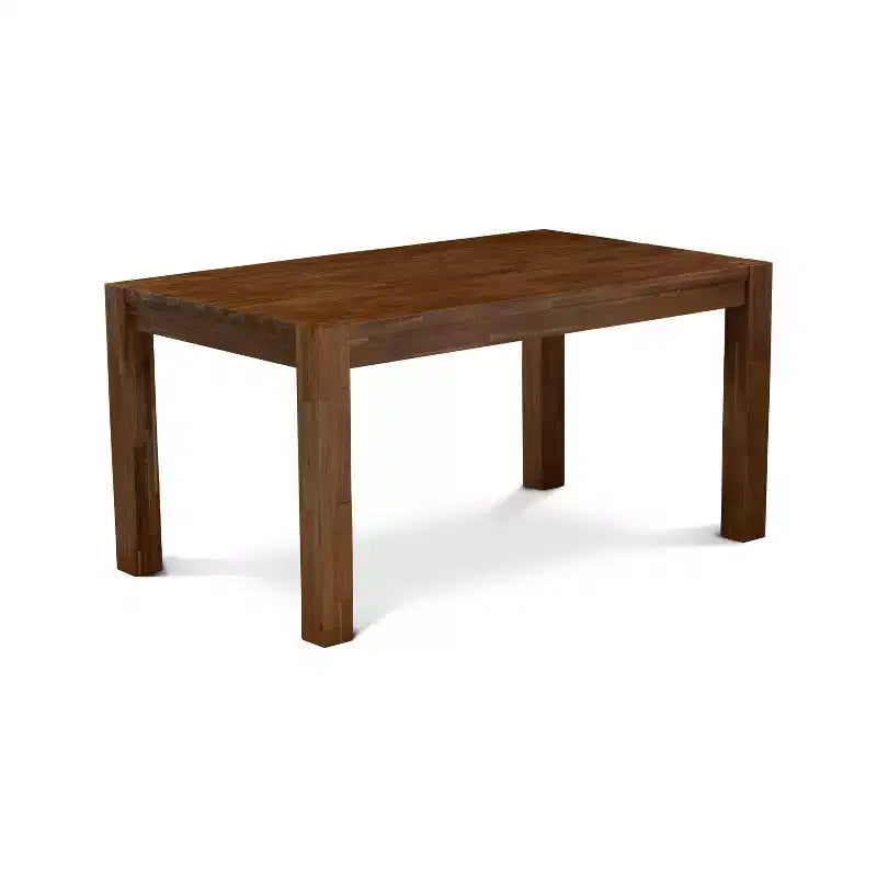 Ensemble de salle à manger moderne 5 pièces HomeStock Belmont – 4 chaises de salle à manger, table à manger en bois – Siège en tissu de lin gris, dossier haut (Finition Noyer Antique)