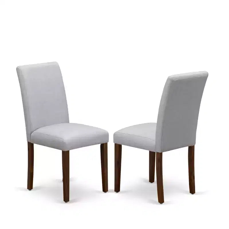 Ensemble de salle à manger moderne 5 pièces HomeStock Belmont – 4 chaises de salle à manger, table à manger en bois – Siège en tissu de lin gris, dossier haut (Finition Noyer Antique)