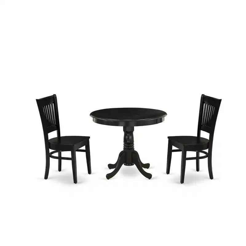 Ensemble de salle à manger 3 pièces HomeStock Belmont – 2 chaises de cuisine et une table de salle à manger moderne – Siège en bois et dossier à lattes – Finition noire