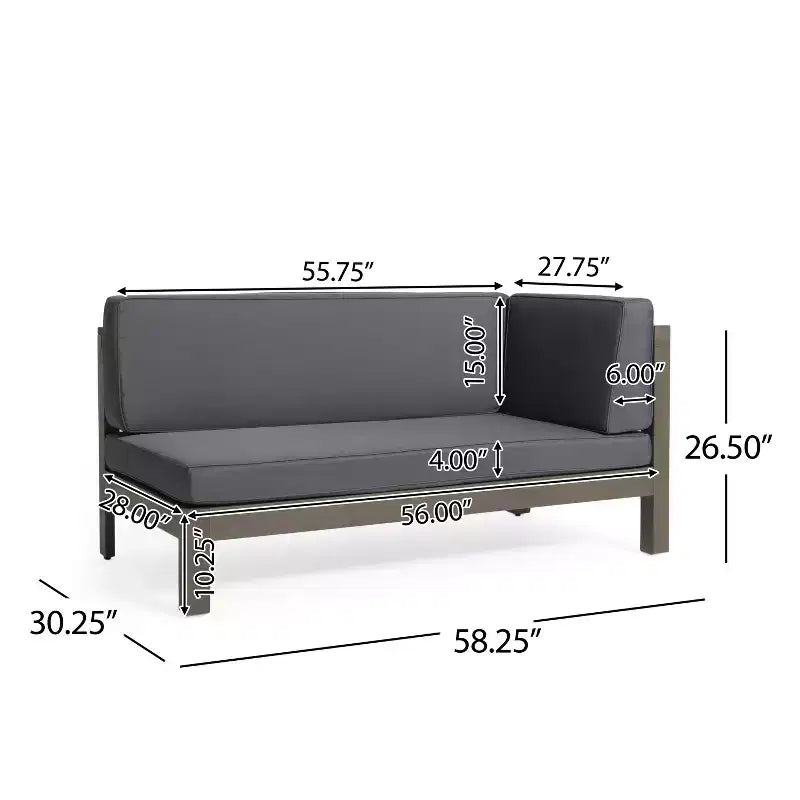GDFStudio Elowen Ensemble 3 pièces de conversation d'extérieur à accoudoir droit en bois d'acacia et tissu déperlant avec dossier en X