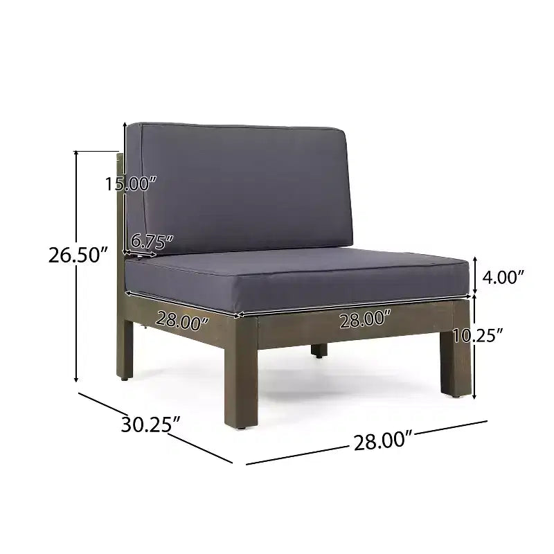 GDFStudio Elowen Ensemble 3 pièces de conversation d'extérieur à accoudoir droit en bois d'acacia et tissu déperlant avec dossier en X