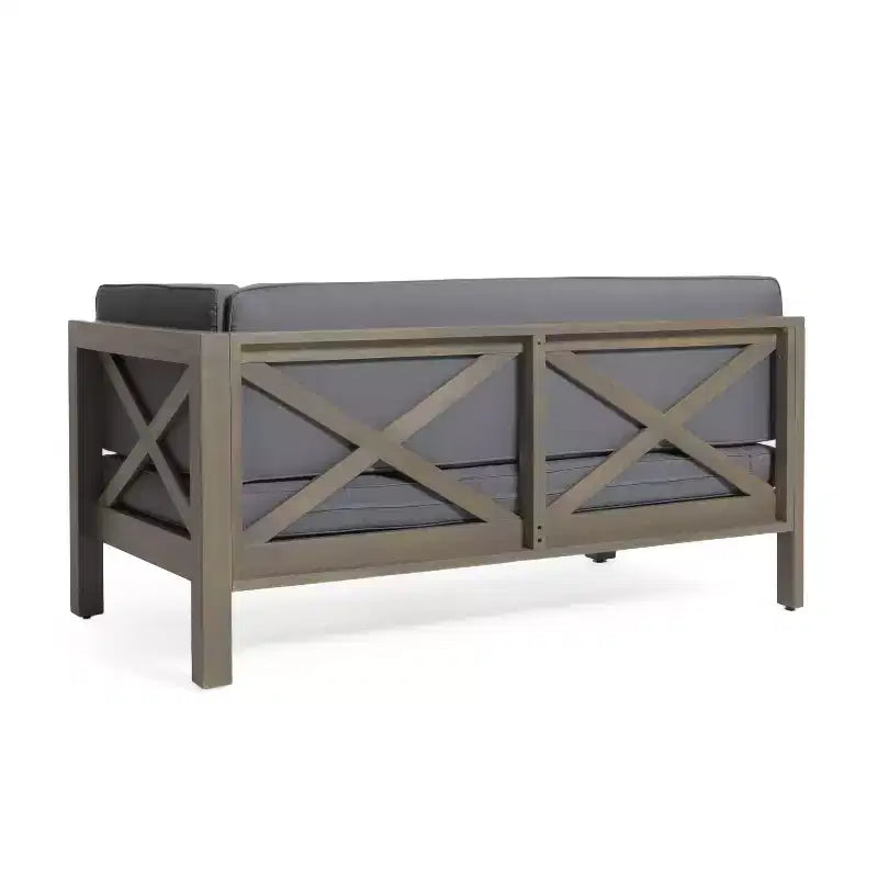 GDFStudio Elowen Ensemble 3 pièces de conversation d'extérieur à accoudoir droit en bois d'acacia et tissu déperlant avec dossier en X