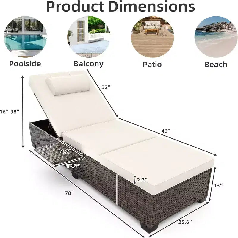 GustoWave Lot de 2 chaises longues d'extérieur en rotin PE, transat de piscine, chaise longue à dossier réglable