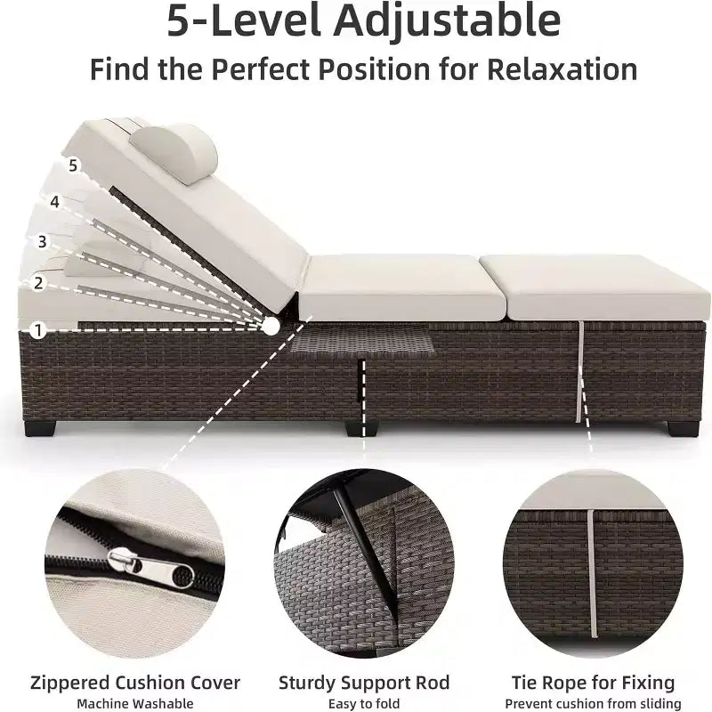 GustoWave Lot de 2 chaises longues d'extérieur en rotin PE, transat de piscine, chaise longue à dossier réglable