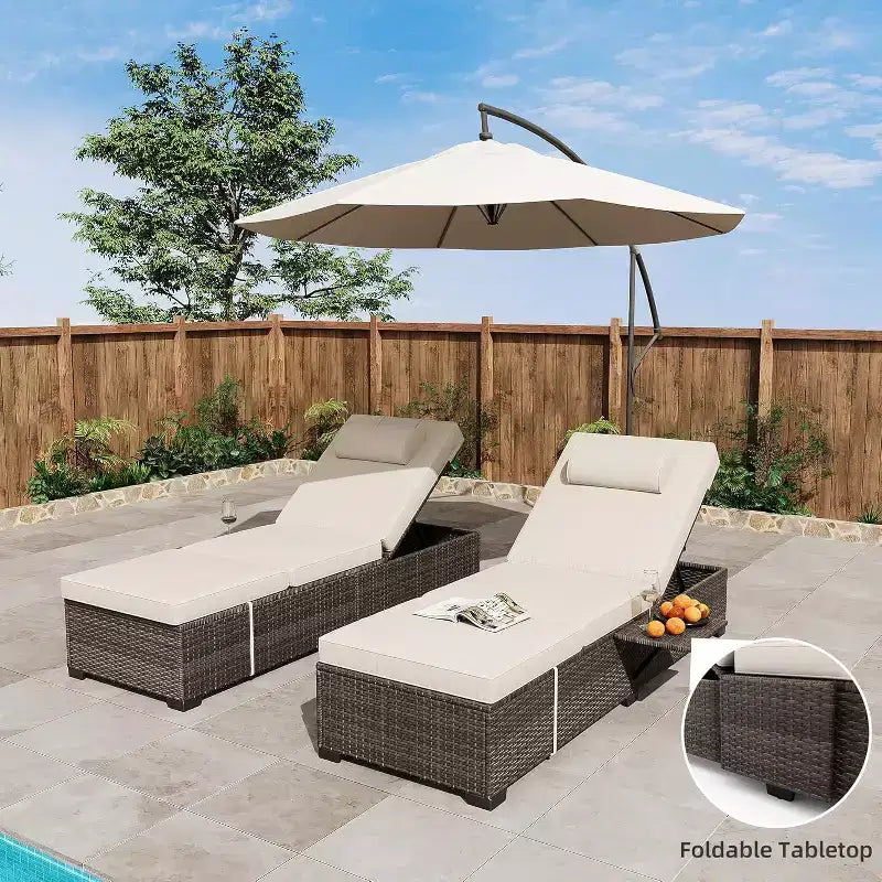 GustoWave Lot de 2 chaises longues d'extérieur en rotin PE, transat de piscine, chaise longue à dossier réglable
