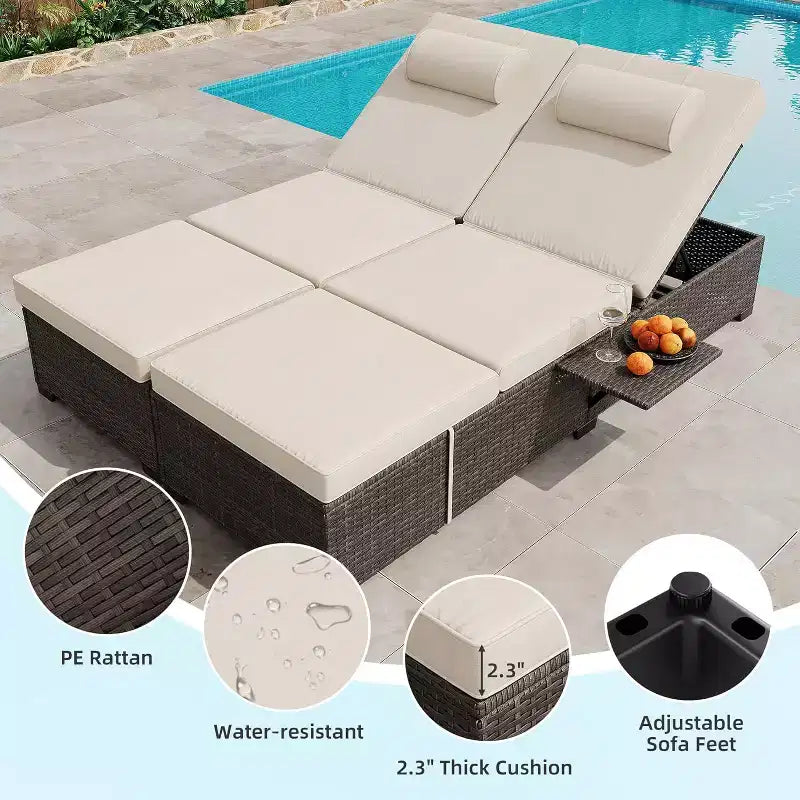 GustoWave Lot de 2 chaises longues d'extérieur en rotin PE, transat de piscine, chaise longue à dossier réglable