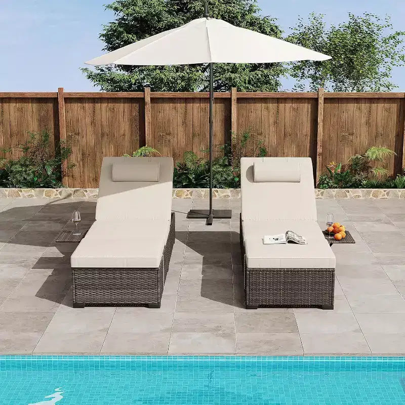 GustoWave Lot de 2 chaises longues d'extérieur en rotin PE, transat de piscine, chaise longue à dossier réglable