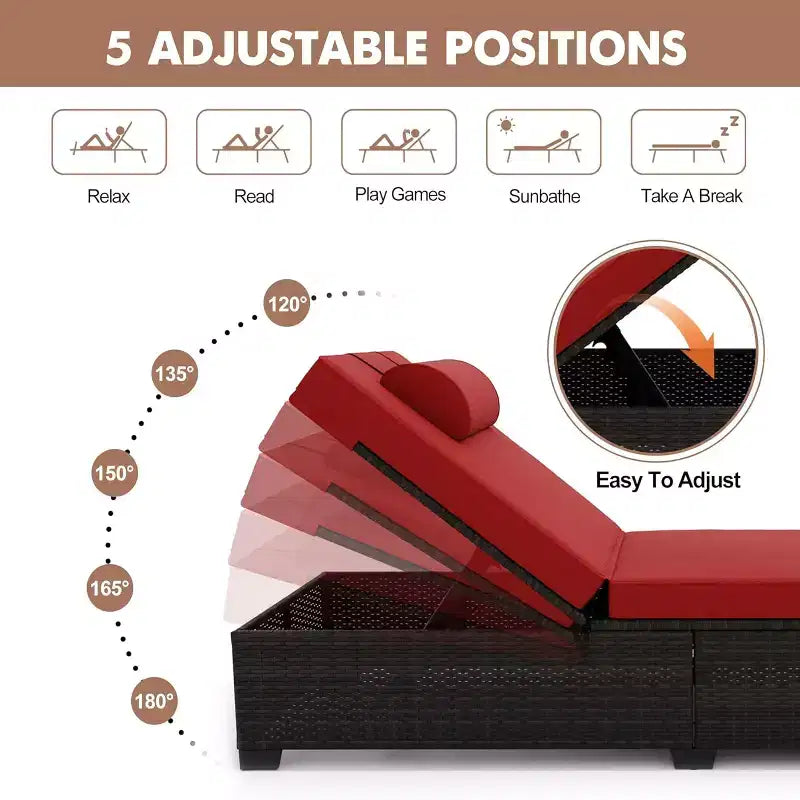 GustoWave Lot de 2 chaises longues d'extérieur en rotin PE, transat de piscine, chaise longue à dossier réglable