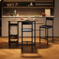 Retro Bar Table and Chair Set for 2 with Wine Rack and Wine Glass Holder, Counter Height Bar Table Set with Open Storage Shelf, Kitchen Dining Table