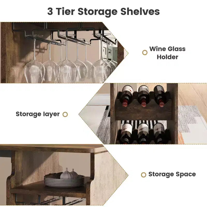 Ensemble table et chaises de bar rétro pour 2 avec casier à vin et porte-verres, ensemble table de bar hauteur comptoir avec étagère de rangement ouverte, table de salle à manger de cuisine