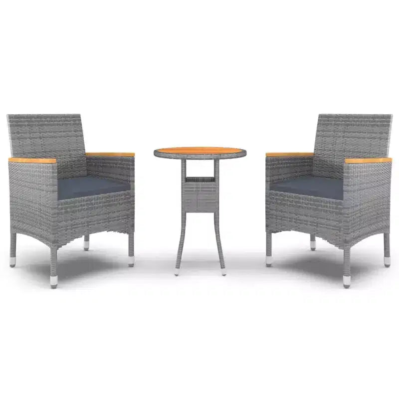 vidaXL Garden Dining Set Grey, Dark Grey Poly Rattan 3 Piece